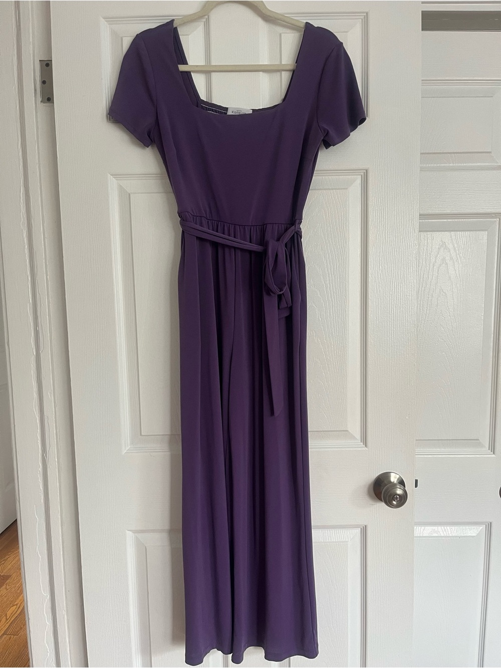 Kaileigh Purple Short-Sleeve Jumpsuit with Waist Tie